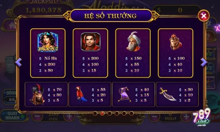 Chơi nổ hũ Aladdin tại 789Club có nhiều giải thưởng hấp dẫn