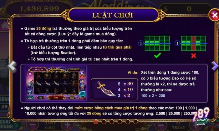 Luật chơi Aladdin Slots 789Club dễ hiểu