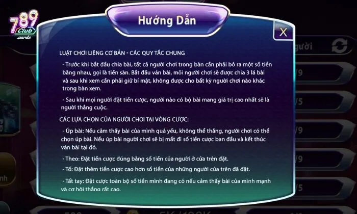 Quy định về luật chơi Liêng 789Club